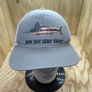 Ron Jon Surf Shop‎ Trucker Hat Gray White Stars & Stripes Snapback Cap